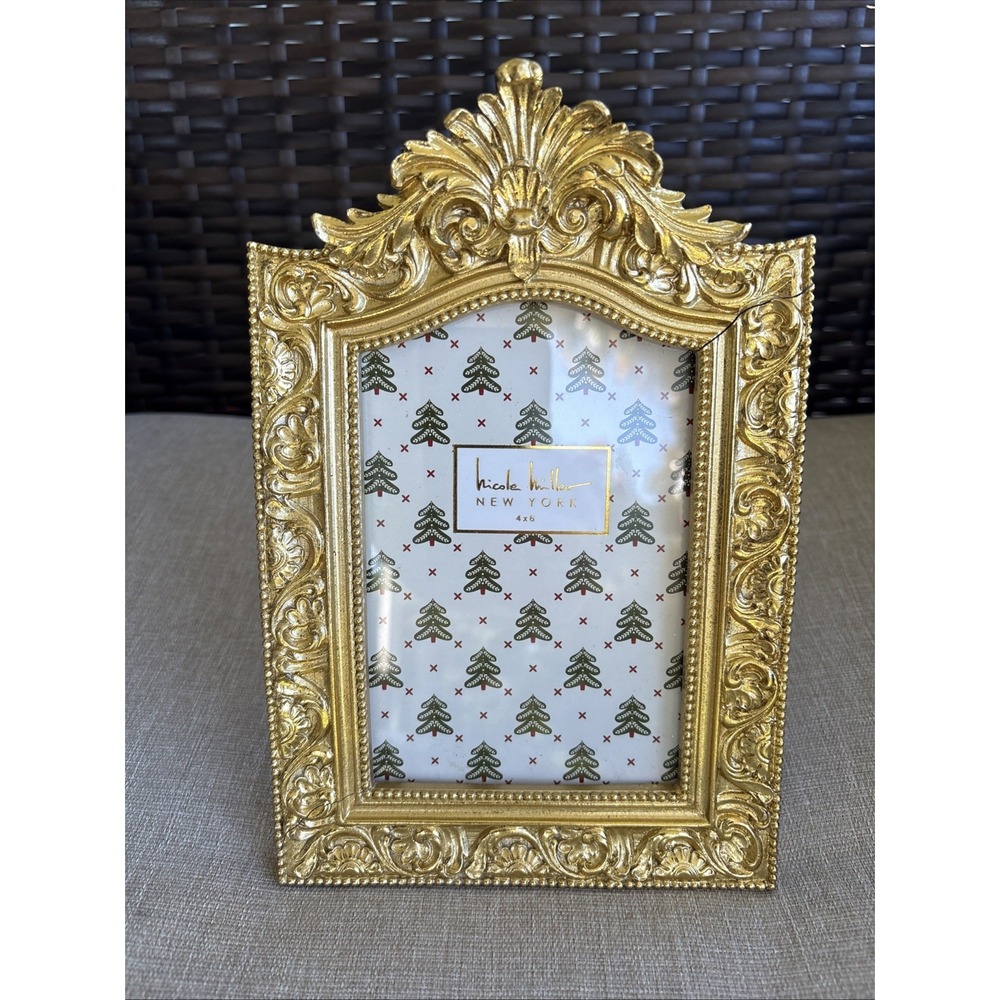 Nicole Miller New York Designer Retro Ornate Gold 4x6 Picture Frame READ DESCRIP